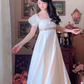 Graceful Jacquard A-Line Ivory Prom Dress Lace Short Sleeve Evening Dress C8168