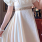 Graceful Jacquard A-Line Ivory Prom Dress Lace Short Sleeve Evening Dress C8168