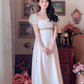 Graceful Jacquard A-Line Ivory Prom Dress Lace Short Sleeve Evening Dress C8168