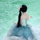 Robe de bal de princesse bustier à volants en satin long, robe de soirée C8117