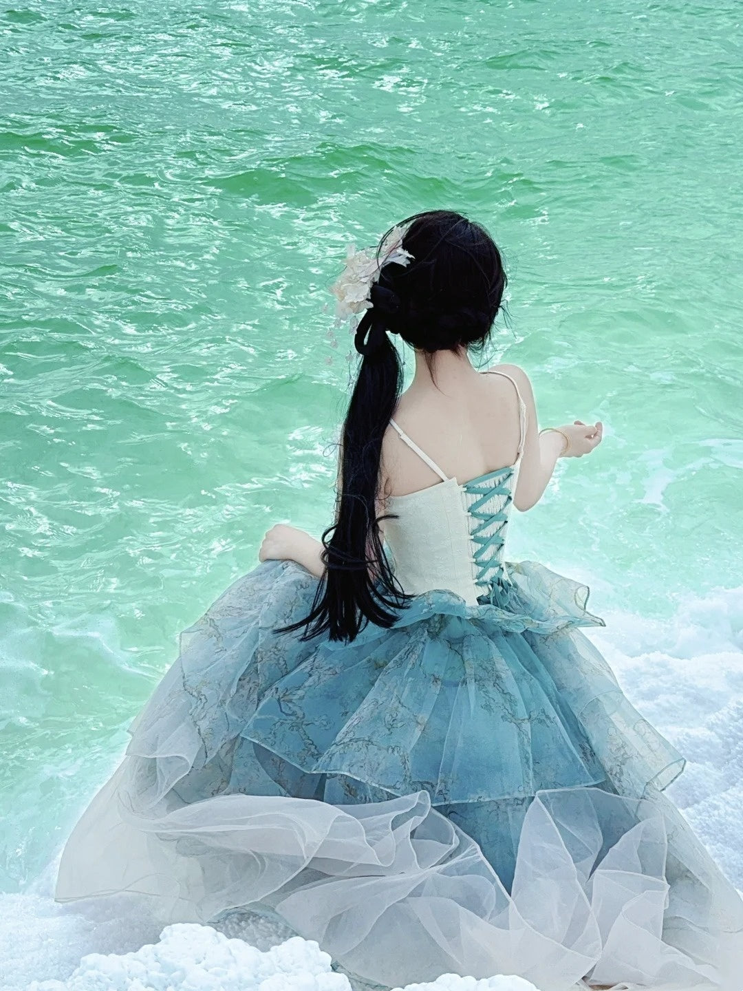 Robe de bal de princesse bustier à volants en satin long, robe de soirée C8117