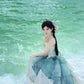 Robe de bal de princesse bustier à volants en satin long, robe de soirée C8117