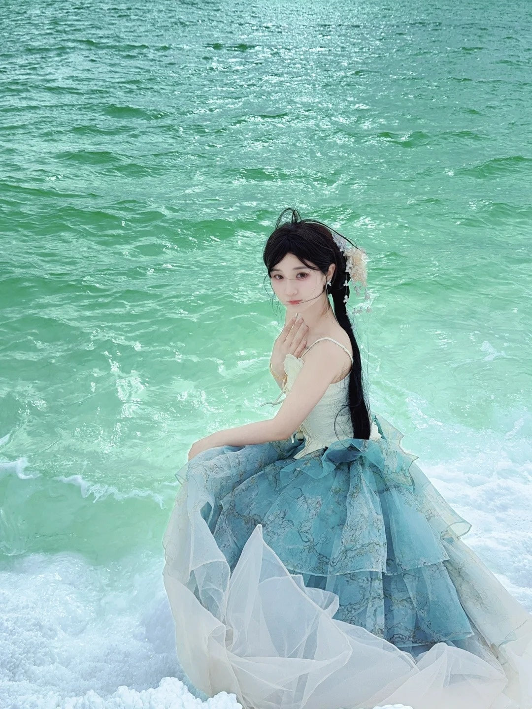 Robe de bal de princesse bustier à volants en satin long, robe de soirée C8117