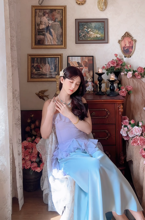 Robe de bal de princesse bustier à volants en satin long, robe de soirée C8117