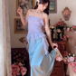 Robe de bal de princesse bustier à volants en satin long, robe de soirée C8117