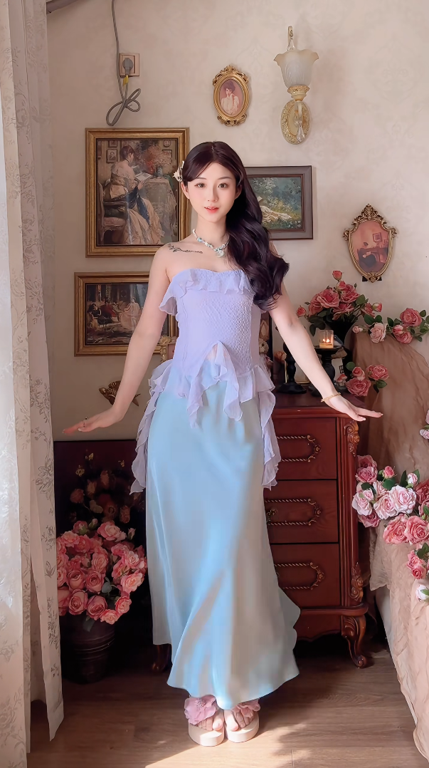 Robe de bal de princesse bustier à volants en satin long, robe de soirée C8117