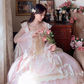 Sweet V Neck Pink Prom Dress Lace Long Sleeve A-Line Evening Dress C8173
