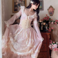 Sweet V Neck Pink Prom Dress Lace Long Sleeve A-Line Evening Dress C8173