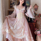 Sweet V Neck Pink Prom Dress Lace Long Sleeve A-Line Evening Dress C8173