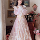 Sweet V Neck Pink Prom Dress Lace Long Sleeve A-Line Evening Dress C8173
