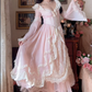 Sweet V Neck Pink Prom Dress Lace Long Sleeve A-Line Evening Dress C8173