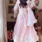 Sweet V Neck Pink Prom Dress Lace Long Sleeve A-Line Evening Dress C8173