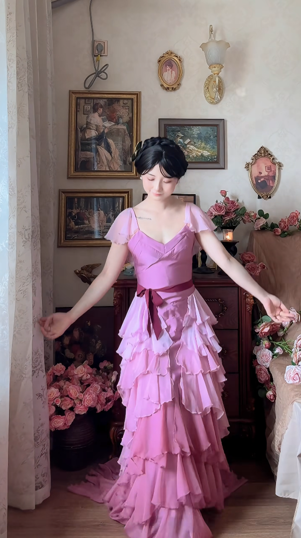 Robe de bal de princesse bustier à volants en satin long, robe de soirée C8117