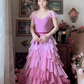 Robe de bal de princesse bustier à volants en satin long, robe de soirée C8117