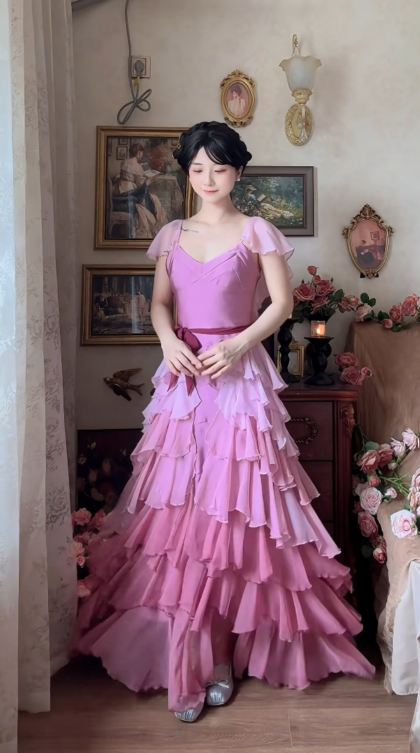 Robe de bal de princesse bustier à volants en satin long, robe de soirée C8117
