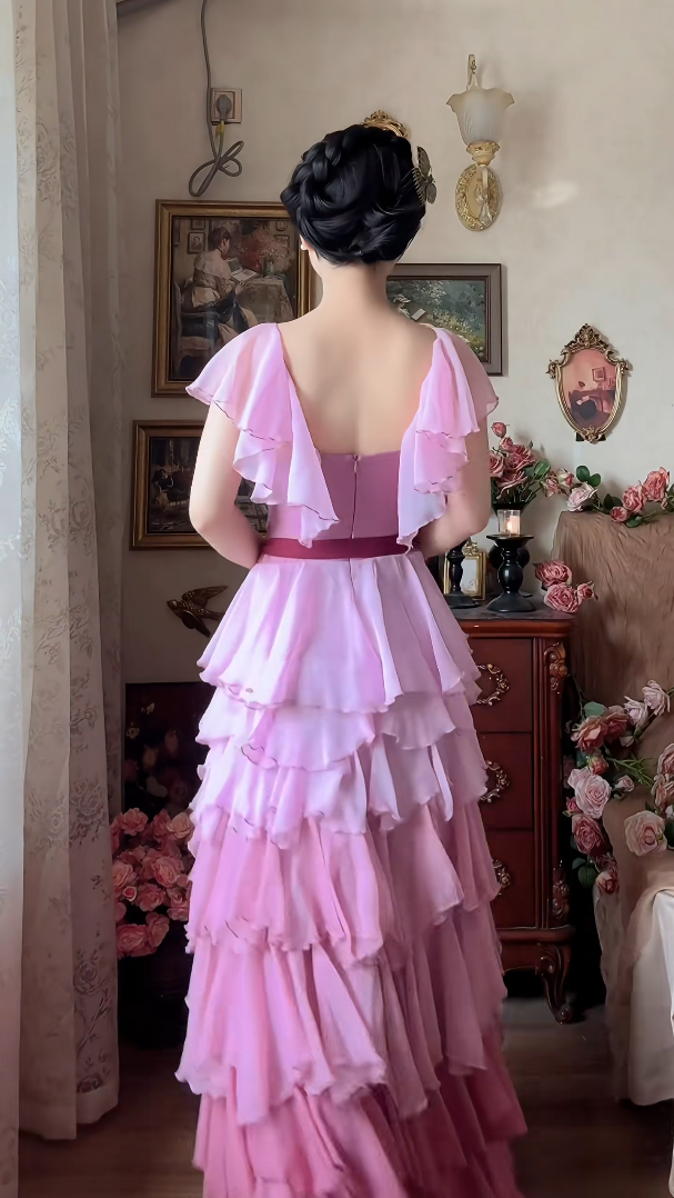Robe de bal de princesse bustier à volants en satin long, robe de soirée C8117
