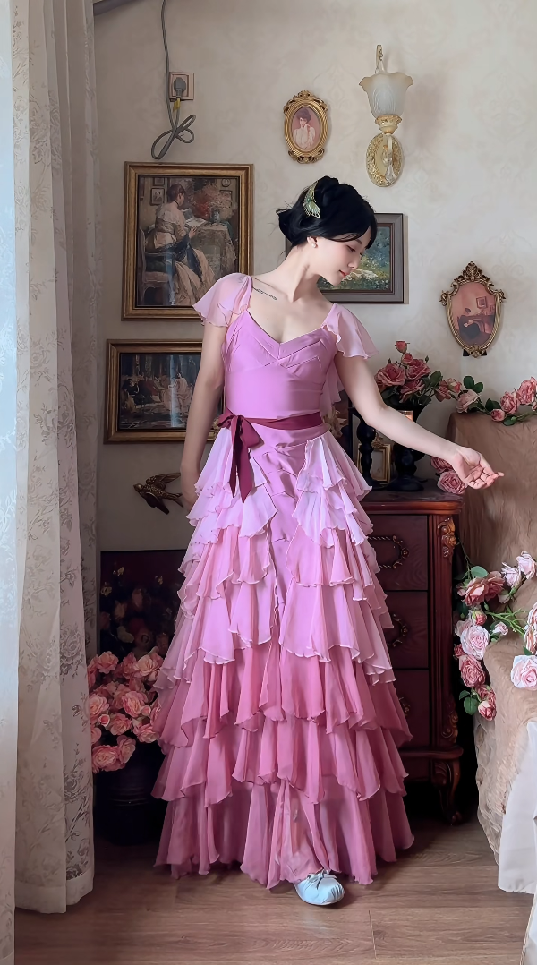 Robe de bal de princesse bustier à volants en satin long, robe de soirée C8117