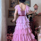 Robe de bal de princesse bustier à volants en satin long, robe de soirée C8117