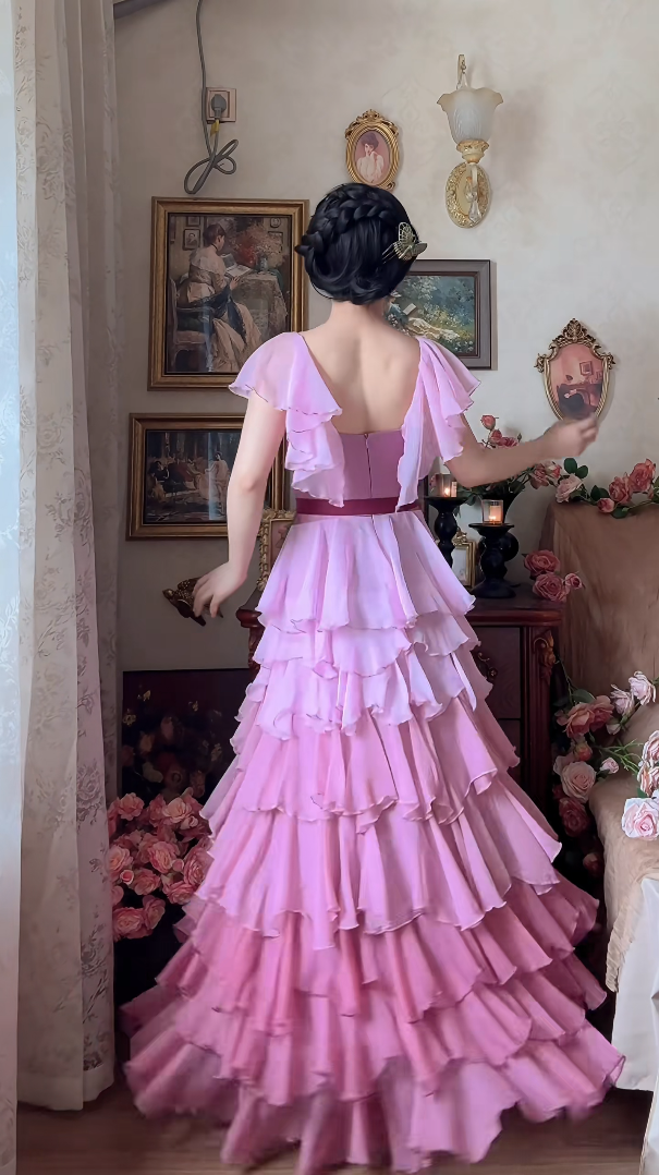 Robe de bal de princesse bustier à volants en satin long, robe de soirée C8117