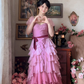 Robe de bal de princesse bustier à volants en satin long, robe de soirée C8117