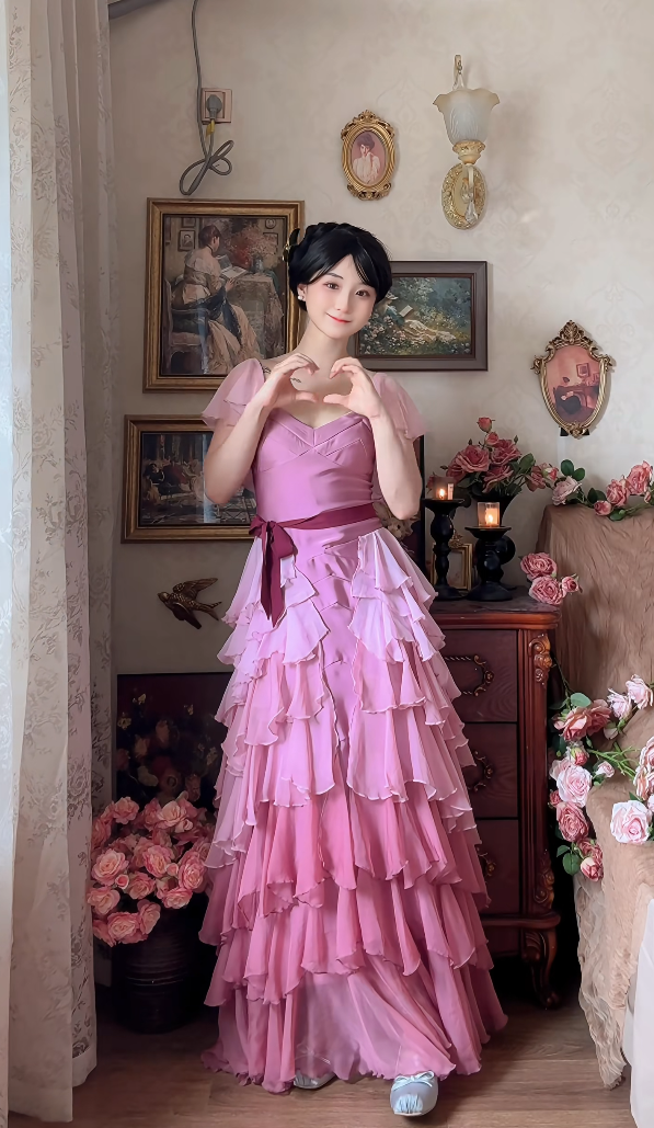 Robe de bal de princesse bustier à volants en satin long, robe de soirée C8117