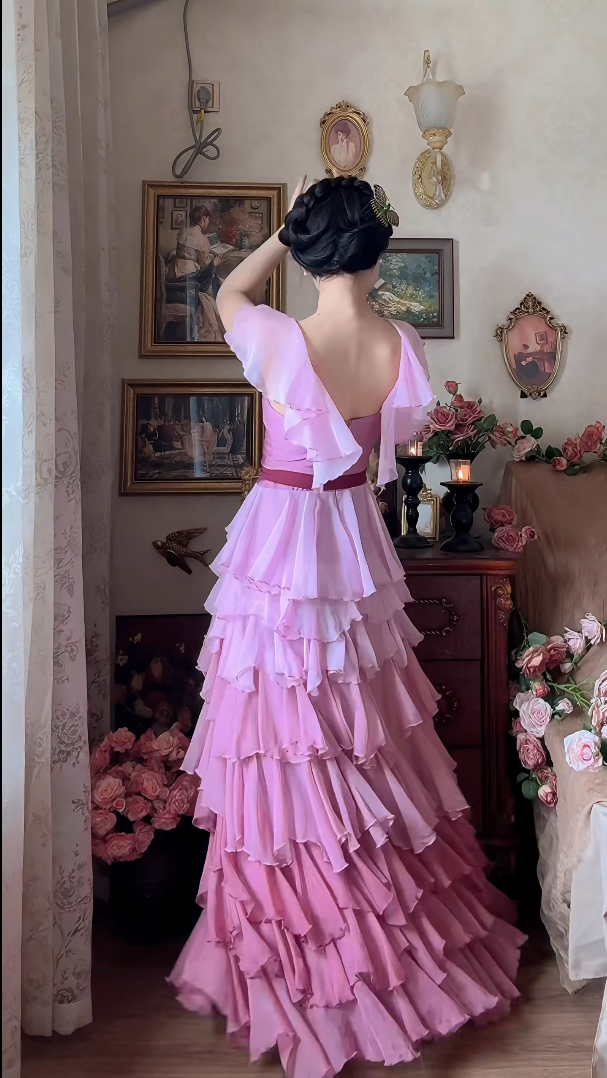 Robe de bal de princesse bustier à volants en satin long, robe de soirée C8117