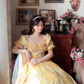 Sleek Short Sleeve Yellow Prom Dress Flowy A-Line Evening Dress C8176