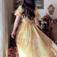 Sleek Short Sleeve Yellow Prom Dress Flowy A-Line Evening Dress C8176