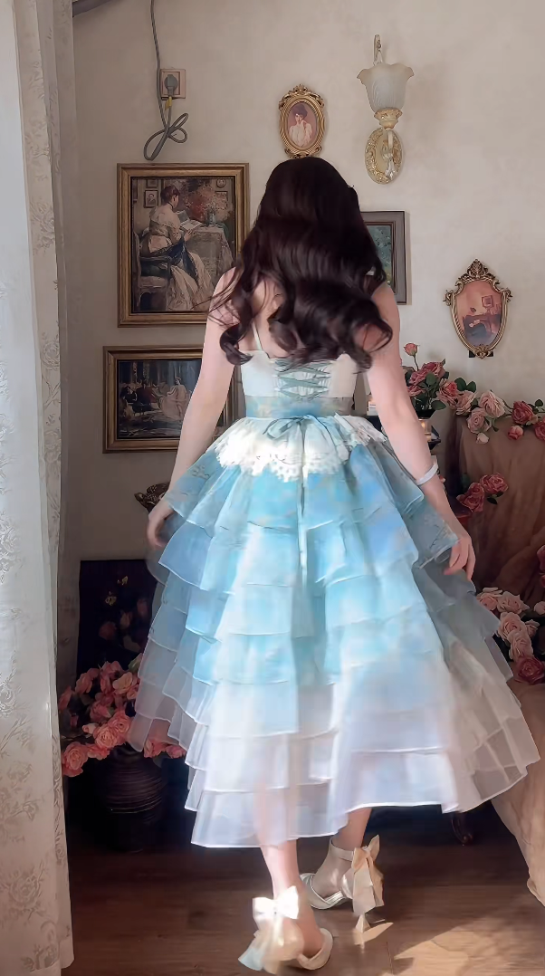 Robe de bal de princesse bustier à volants en satin long, robe de soirée C8117