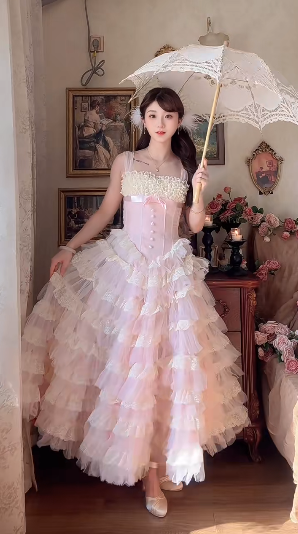 Robe de bal de princesse bustier à volants en satin long, robe de soirée C8117