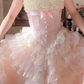 Robe de bal de princesse bustier à volants en satin long, robe de soirée C8117