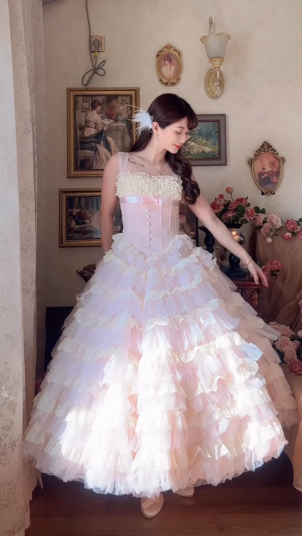 Robe de bal de princesse bustier à volants en satin long, robe de soirée C8117