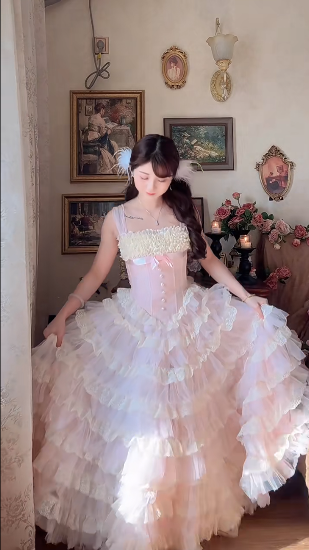 Robe de bal de princesse bustier à volants en satin long, robe de soirée C8117