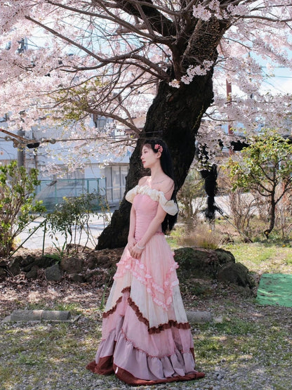 Robe de bal de princesse bustier à volants en satin long, robe de soirée C8117
