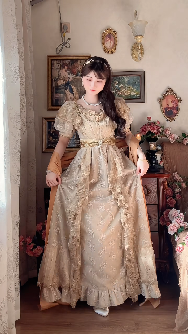 Robe de bal de princesse bustier à volants en satin long, robe de soirée C8117