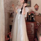 Elegant A-Line White Prom Dress With Scarf Polka Dots Short Sleeve Evening Dress C8181