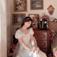 Elegant A-Line White Prom Dress With Scarf Polka Dots Short Sleeve Evening Dress C8181