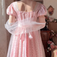 Lovely A-Line Pink Prom Dress With Scarf Floral Short Sleeve Evening Dress C8183