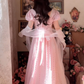 Lovely A-Line Pink Prom Dress With Scarf Floral Short Sleeve Evening Dress C8183
