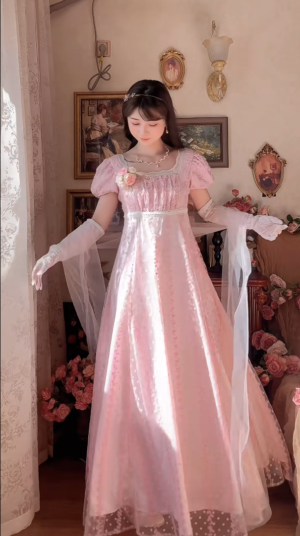 Lovely A-Line Pink Prom Dress With Scarf Floral Short Sleeve Evening Dress C8183