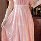 Lovely A-Line Pink Prom Dress With Scarf Floral Short Sleeve Evening Dress C8183