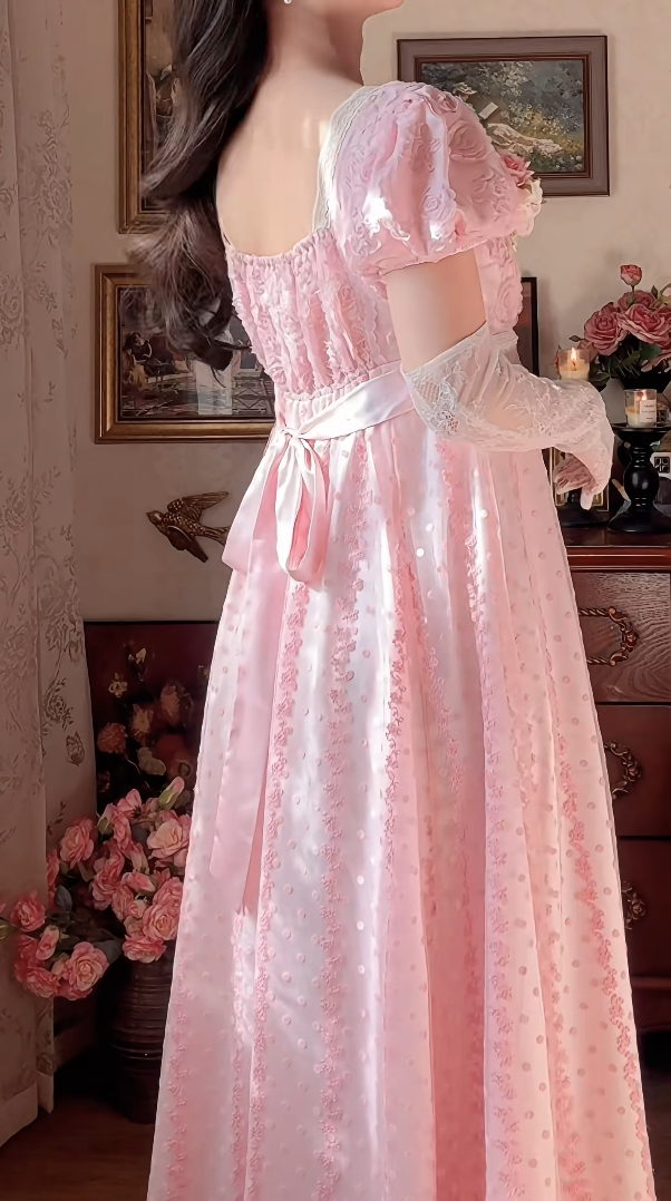 Lovely A-Line Pink Prom Dress With Scarf Floral Short Sleeve Evening Dress C8183