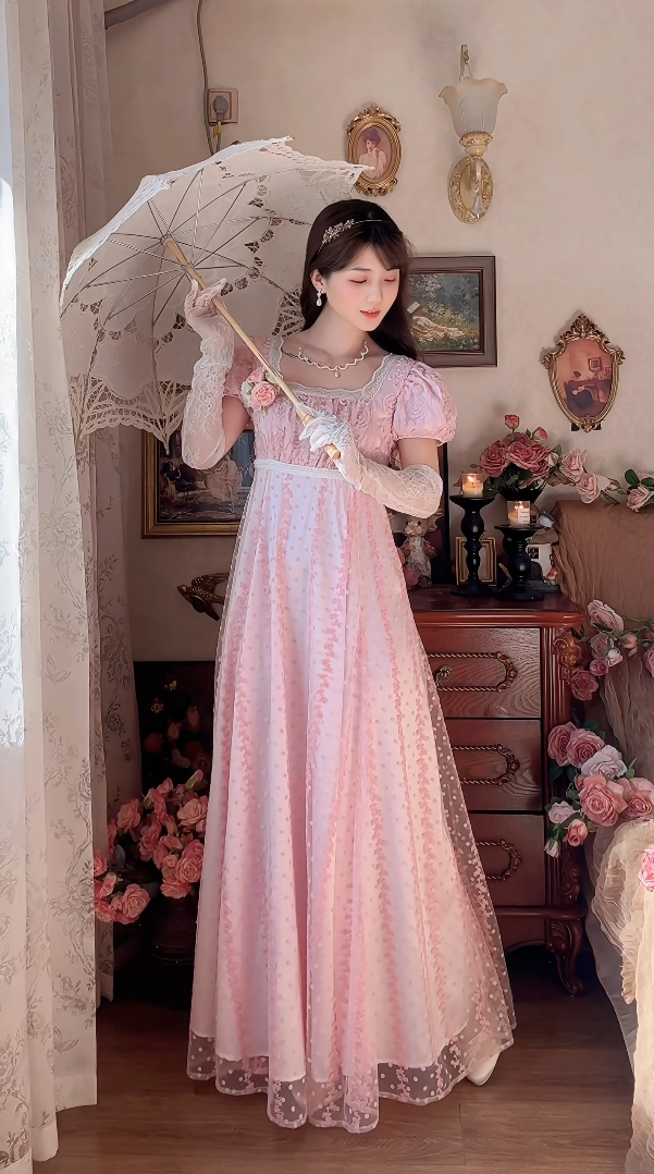 Lovely A-Line Pink Prom Dress With Scarf Floral Short Sleeve Evening Dress C8183