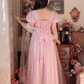 Lovely A-Line Pink Prom Dress With Scarf Floral Short Sleeve Evening Dress C8183