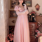 Lovely A-Line Pink Prom Dress With Scarf Floral Short Sleeve Evening Dress C8183