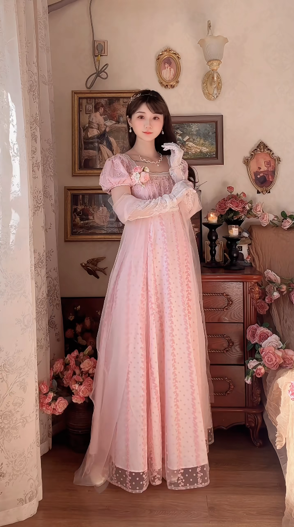 Lovely A-Line Pink Prom Dress With Scarf Floral Short Sleeve Evening Dress C8183