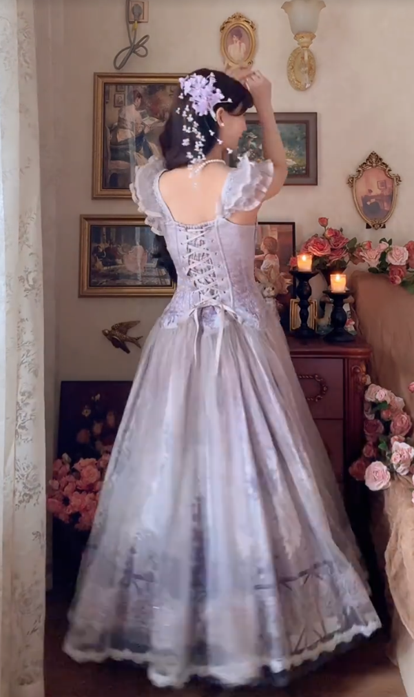 Robe de bal de princesse bustier à volants en satin long, robe de soirée C8117