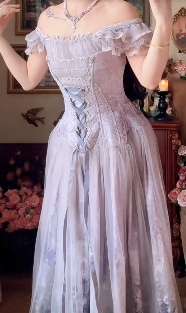 Robe de bal de princesse bustier à volants en satin long, robe de soirée C8117