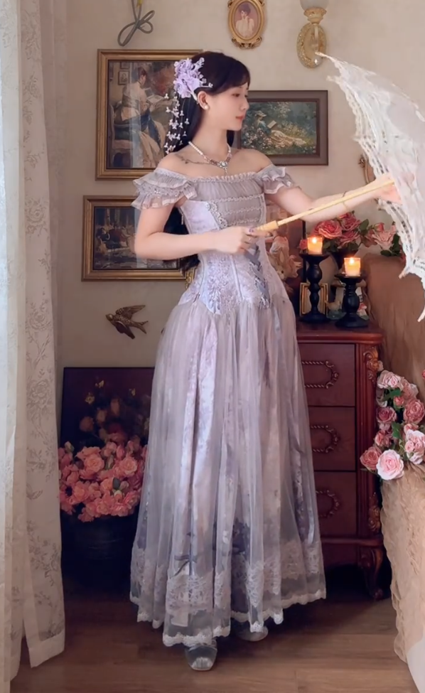 Robe de bal de princesse bustier à volants en satin long, robe de soirée C8117