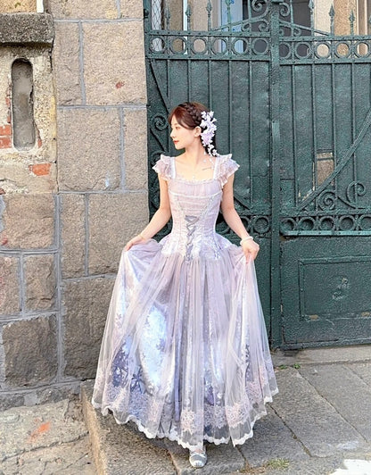 Robe de bal de princesse bustier à volants en satin long, robe de soirée C8117